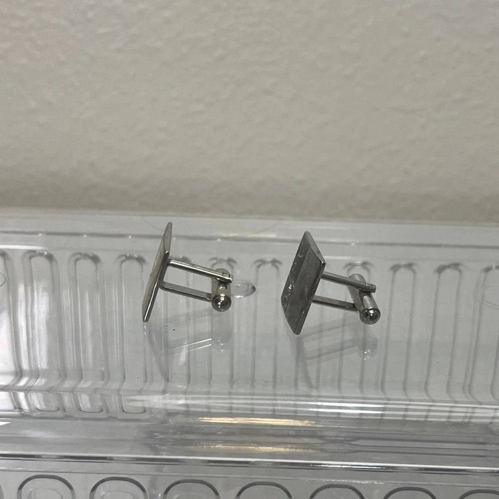 Vintage Silver Tone Square Cufflinks‎ with Engraved Design